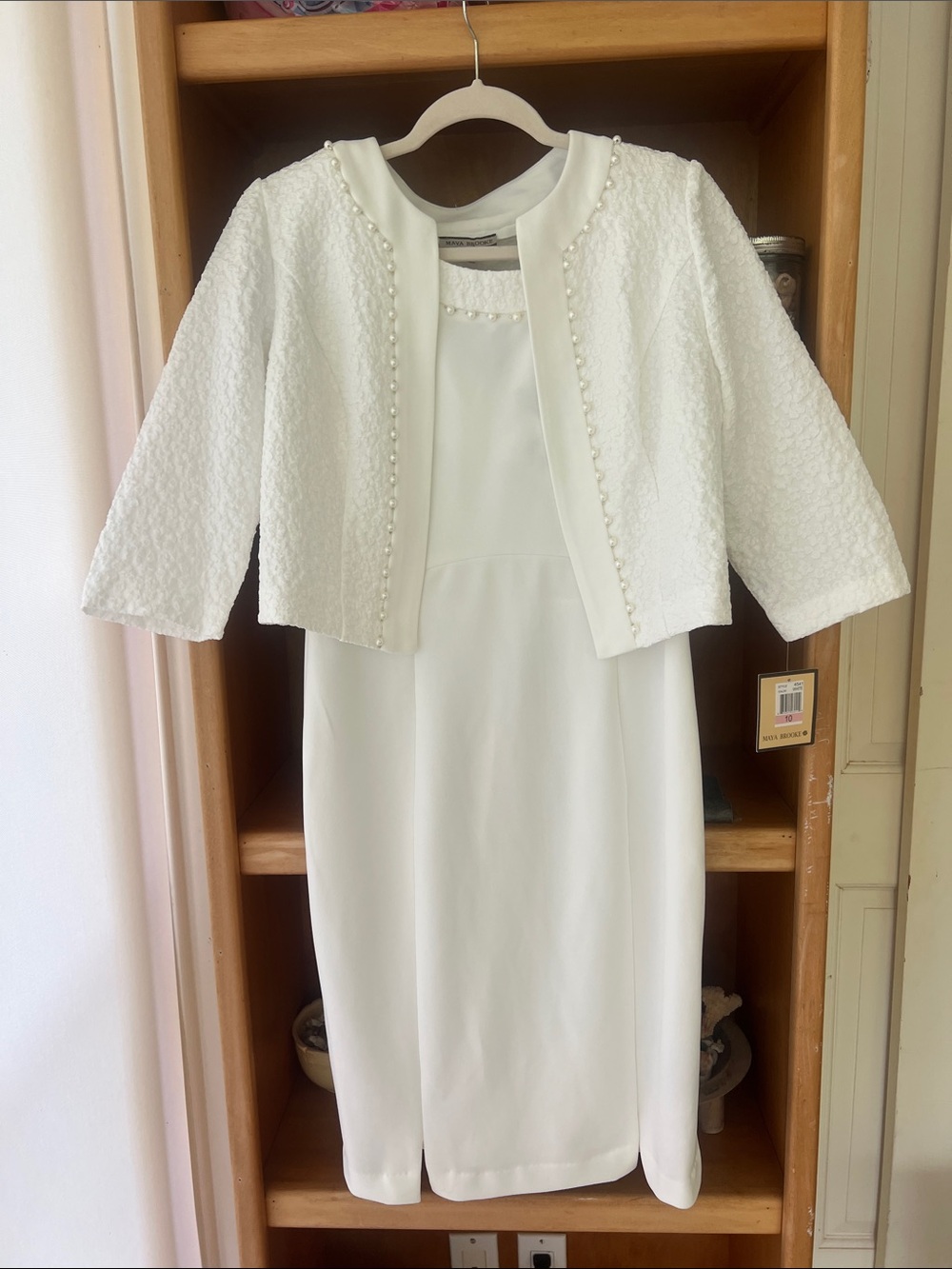 Brooks White Pearl-Trim Dress & Cropped Jacket Set